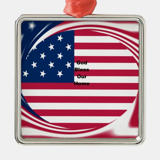 God Bless Our Home: USA Flag Swirl Art Metal Tree Decoration (Front)