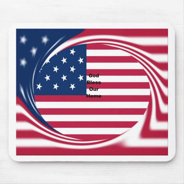 God Bless Our Home: USA Flag Swirl Art Mouse Mat (Front)