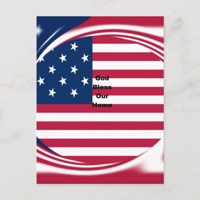 God Bless Our Home: USA Flag Swirl Art Postcard (Front)