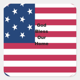 God Bless Our Home: USA Flag Swirl Art Square Sticker