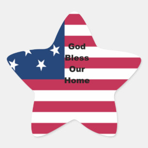 God Bless Our Home: USA Flag Swirl Art Star Sticker