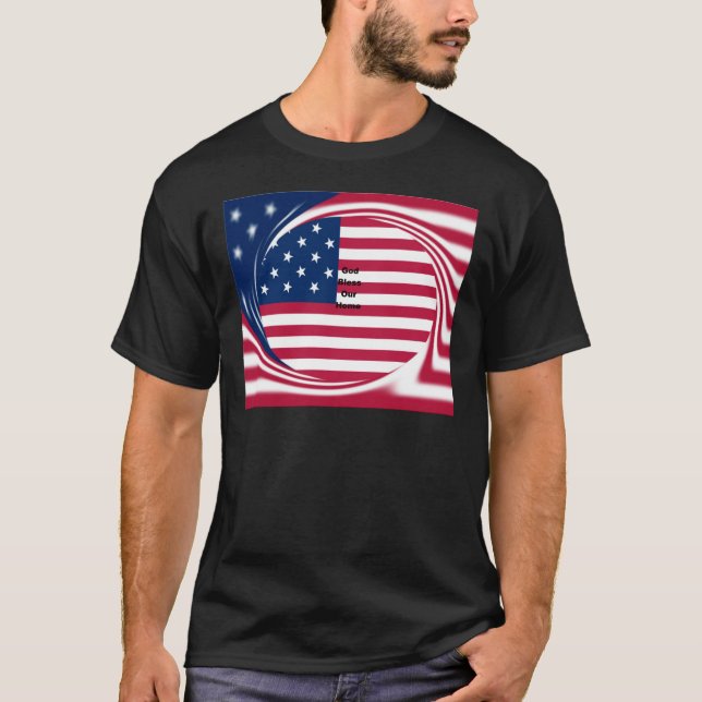 God Bless Our Home: USA Flag Swirl Art T-Shirt (Front)