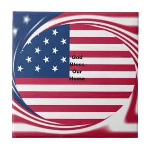God Bless Our Home: USA Flag Swirl Art Tile