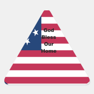 God Bless Our Home: USA Flag Swirl Art Triangle Sticker