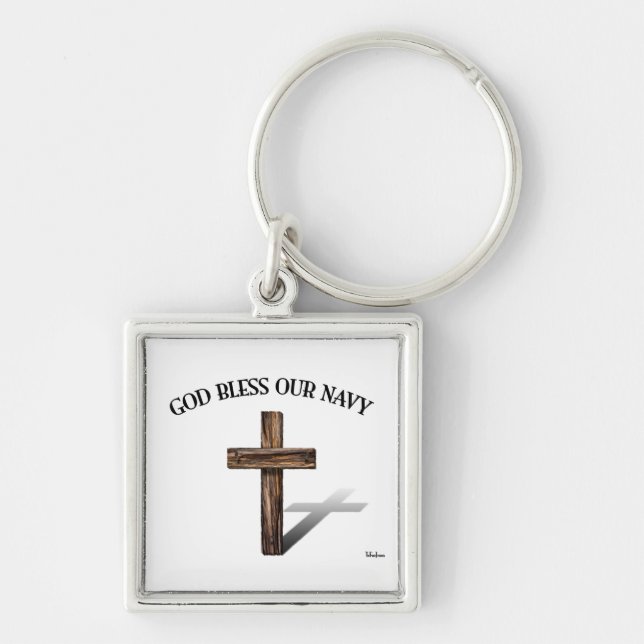 GOD BLESS OUR NAVY with rugged cross Key Ring (Front)