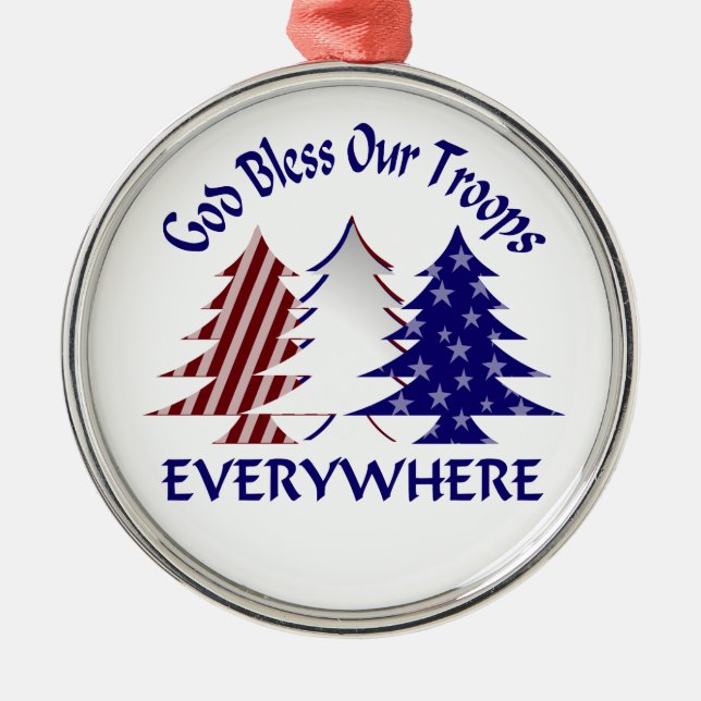 God Bless Our Troops Military Christmas Metal Tree Decoration (Front)