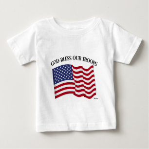 God Bless Our Troops with US flag Baby T-Shirt