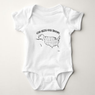 God Bless Our Troops with US outline Baby Bodysuit