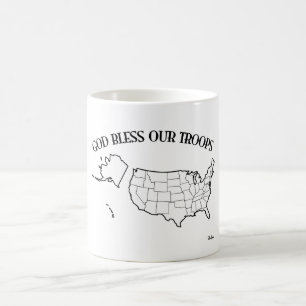 God Bless Our Troops with US outline Coffee Mug
