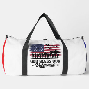 God Bless Our Veterans American Flag Duffle Bag