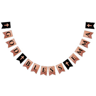God Bless Rose Gold Black Religious Confirmation Bunting