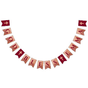 God Bless Rose Gold Burgundy Baptism Communion Bunting