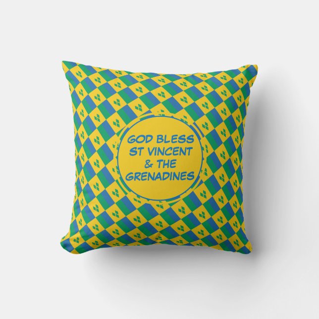 GOD BLESS ST VINCENT Grenadines Flag Cushion (Front)