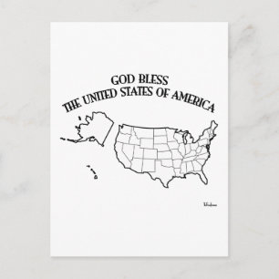 GOD BLESS THE UNITED STATES OF AMERICA US outline Postcard