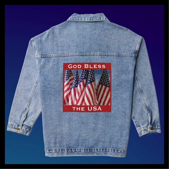 God Bless the USA American Flags Red White Blue Denim Jacket (Creator Uploaded)