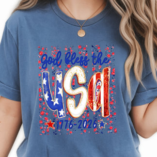 God-Bless-The-USA- Ditsy Floral 4th of July  T-Shirt