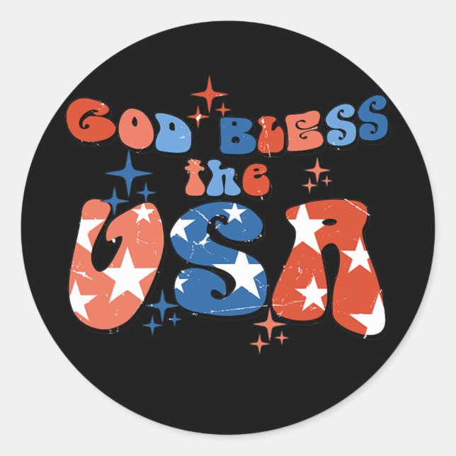 God Bless The USA Patriotic America Flag 4th Of Classic Round Sticker (Front)
