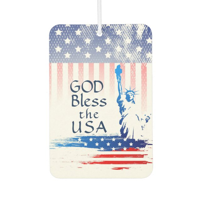 God Bless the USA Statue of Liberty, American Flag Car Air Freshener (Front)