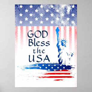 God Bless the USA Statue of Liberty, American Flag Poster