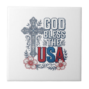God Bless The USA Vintage Cross Patriotic Shirt (2 Tile