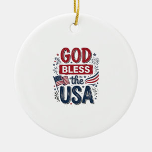 God Bless the USA Vintage Patriotic Faith Shirt De Ceramic Tree Decoration