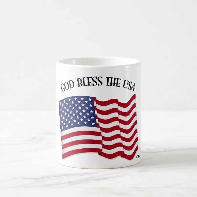 GOD BLESS THE USA with US flag Coffee Mug (Center)