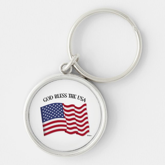 GOD BLESS THE USA with US flag Key Ring (Front)