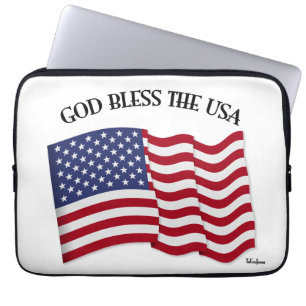 GOD BLESS THE USA with US flag Laptop Sleeve