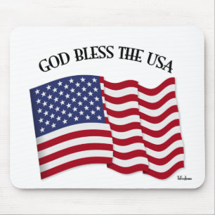 GOD BLESS THE USA with US flag Mouse Mat