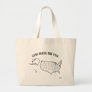 GOD BLESS THE USA with US outline Large Tote Bag