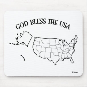 GOD BLESS THE USA with US outline Mouse Mat