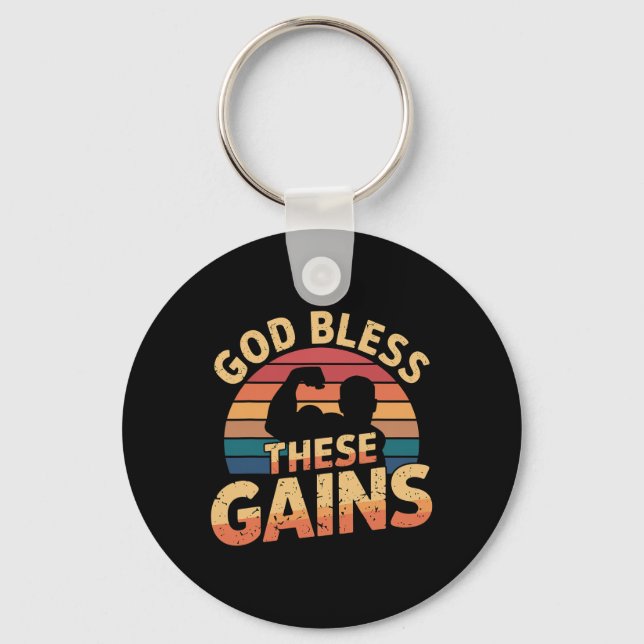 God Bless These Gains Muscle Bodybuilding ---- 1  Key Ring (Front)