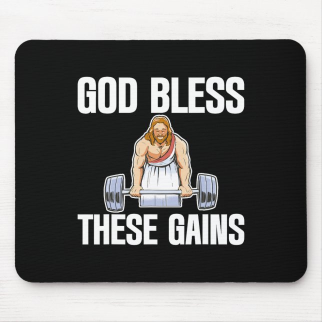 God Bless These Gains Muscle Bodybuilding -------  Mouse Mat (Front)