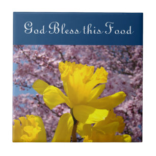 God Bless this Food Tile Art Daffodil Flowers