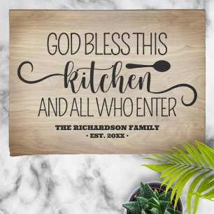God Bless This Kitchen Family Name Tea Towel
