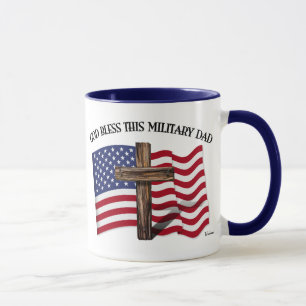 GOD BLESS THIS MILITARY DAD rugged cross & US flag Mug