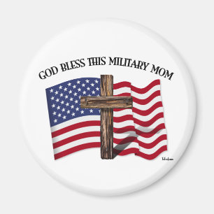 GOD BLESS THIS MILITARY MOM rugged cross & US flag Magnet