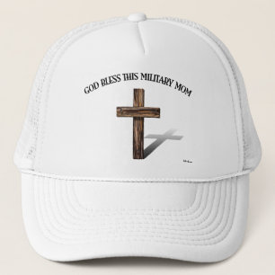 GOD BLESS THIS MILITARY MOM with rugged cross Trucker Hat