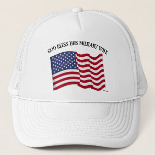 GOD BLESS THIS MILITARY WIFE with US flag Trucker Hat