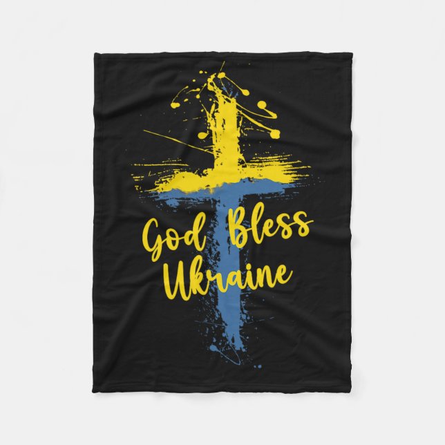 God Bless Ukraine Cross Christian Support Pray For Fleece Blanket (Front)