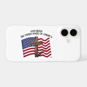 GOD BLESS UNITED STATES OF AMERICA cross US flag