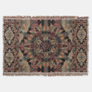 God Bless Us Coral Kaleidoscope Earthy Brown Tones Throw Blanket