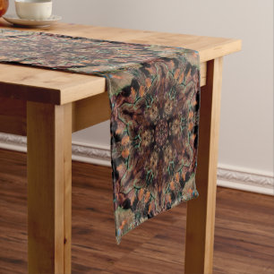 God Bless Us Coral Kaleidoscope Rustic Brown Shade Short Table Runner