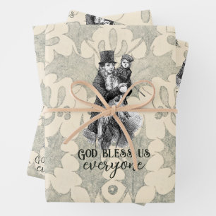 God bless us everyone Dickens Christmas Carol Card Wrapping Paper Sheet