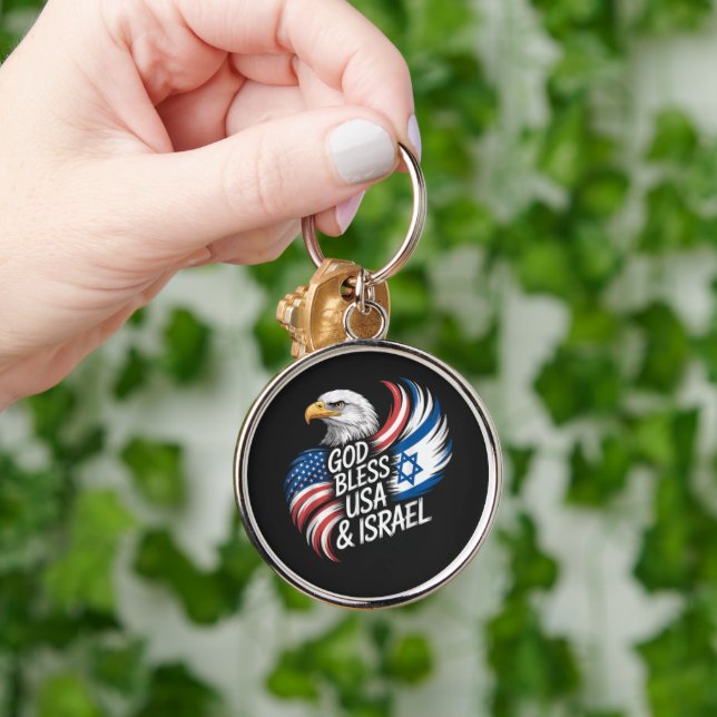 God Bless USA Israel Key Ring (Hand)
