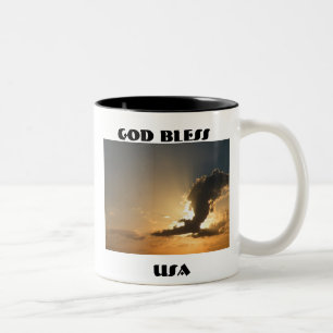 God Bless USA Sunset Cloud Eagle Two-Tone Coffee Mug