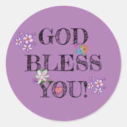 ‘God Bless You’ Christian Floral Purple Classic Round Sticker