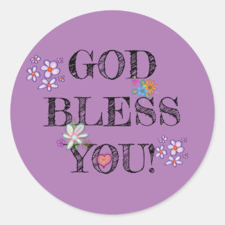 ‘God Bless You’ Christian Floral Purple Classic Round Sticker
