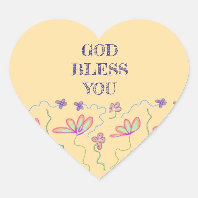 God Bless You Christian Greeting Floral  Heart Sticker (Front)