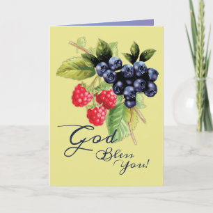 God Bless You Colourful Berries Religious Blank Thank You Card